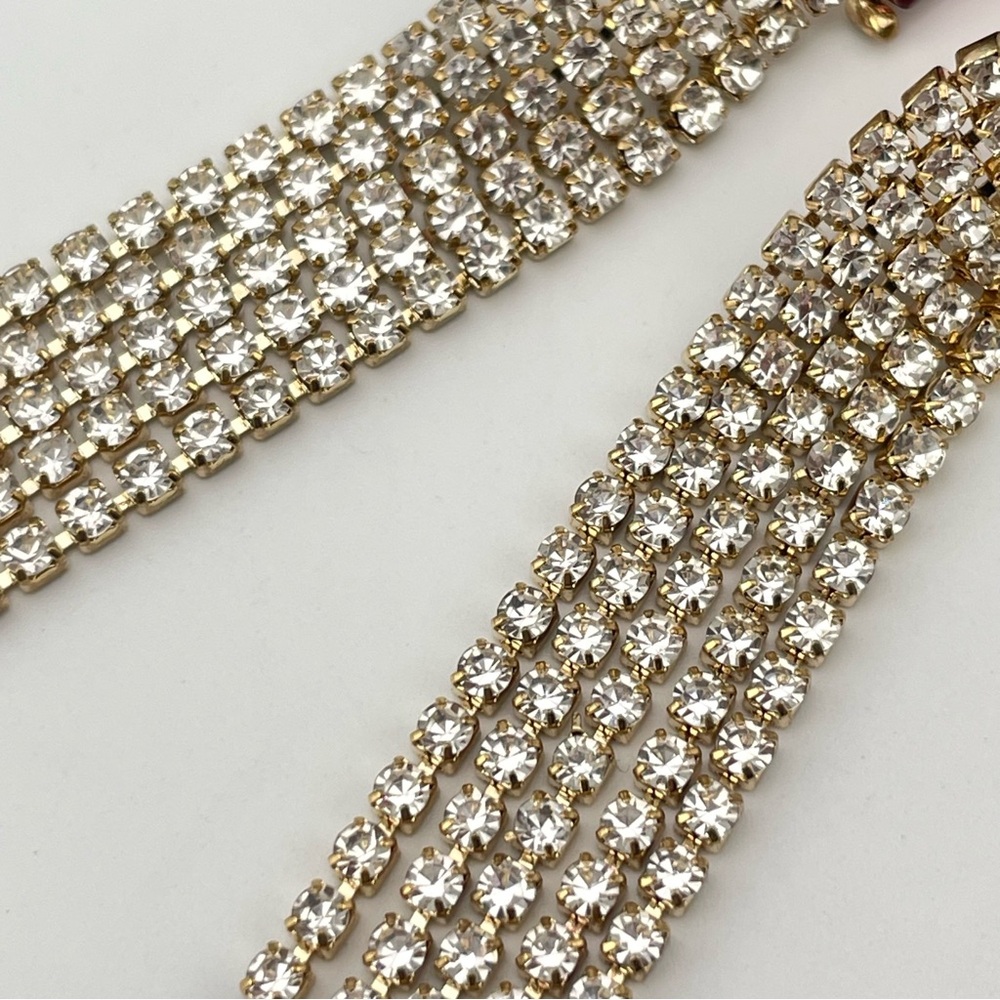 Statement Gold Dangle Earrings W/ Red Crystal & R… - image 4